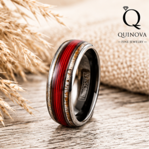 8mm Men's Tungsten Wedding Band with Red Groove
