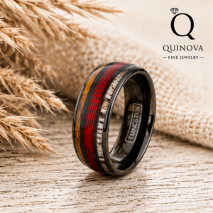 8mm Men's Tungsten Carbide Wedding Band with Red Groove