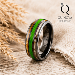 8mm Men's Tungsten Carbide Wedding Band with Green Groove