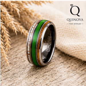 8mm Men's Tungsten Carbide Wedding Band with Green Groove