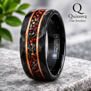 Men's Hammered Black Tungsten Wedding Band