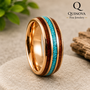 Rose Gold Tungsten Ring with Turquoise & Hawaiian