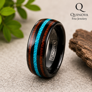 Black Tungsten Carbide Ring with Turquoise & Hawaiian