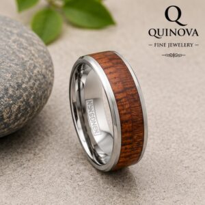 Men's Silver Tungsten Hawaiian Koa Wood Ring