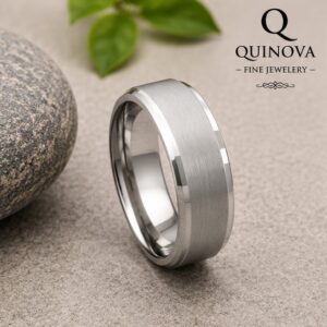 Silver Brushed Tungsten Beveled Wedding Band