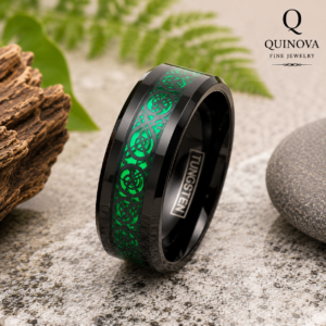 Meteorite Inlay Tungsten Ring – Men's Unique Wedding Band