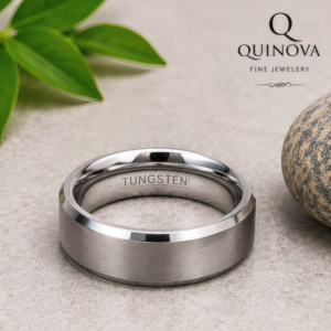 Beveled Edge Stainless Steel Ring – Men's 8mm Wedding Band